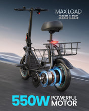 Load image into Gallery viewer, Adults Electric Scooter with Large Middle Basket, 550W Motor 18.6 MPH 20 Mile Distance, Foldable E-Scooter
