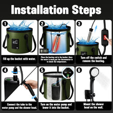 Load image into Gallery viewer, Portable Shower for Camping, 6000mAh Rechargeable Camp Shower Pump with Immersion Water Heater, 6.6 Gal Foldable Bucket, 4 Spray Modes, Outdoor Camping Shower Kit for Travel, Pet Bath, Car Washing
