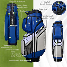 Load image into Gallery viewer, TUMMOCK Golf Cart Bag, 14-Way Top Divider with Multiple Storage Pockets, Handles and Rain Cover, Lightweight &amp; Durable Golf Bag for Men, Cart-Friendly Design (Blue)
