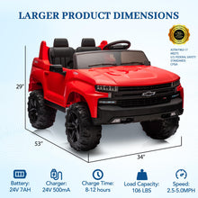 Load image into Gallery viewer, Baby Car 24V 2-Seater Truck Licensed Chevrolet Silverado Ride On Toy w/Parent Remote Control,4xSpring Suspension, Red

