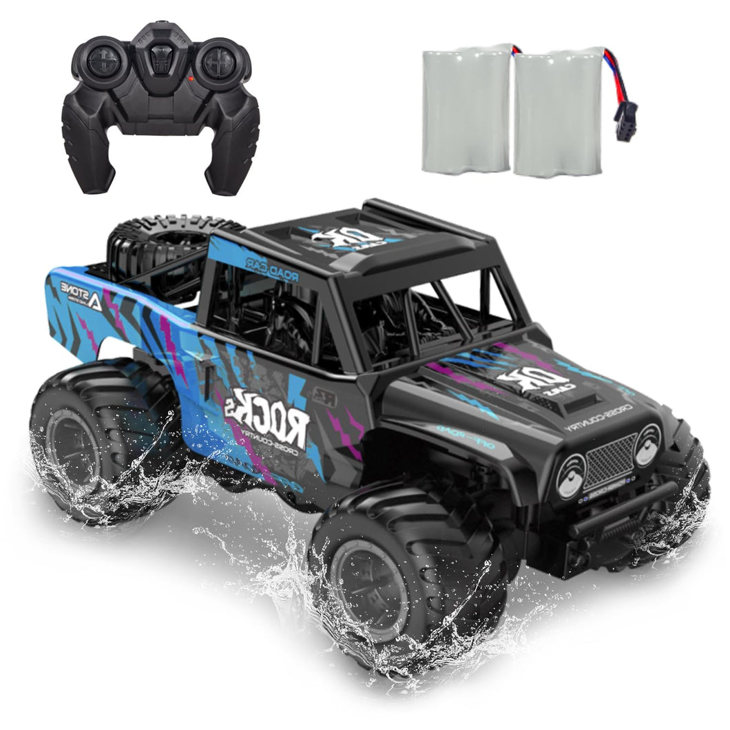 Monster Truck Toys for Boys 4-12 - 1/16 Scale Waterproof Amphibious 4WD RC Car w/ 2 Batteries (50 Min),Q191 Remote Control Car, Blue