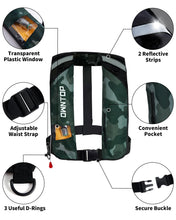 Load image into Gallery viewer, Owntop Inflatable Swim Vest Automatic for Adults, Highly Visible Manual Swim Jacket with 24g CO2 Cartridge, Low Profile for Kayak, Fishing, Paddle Sports, Camo Green
