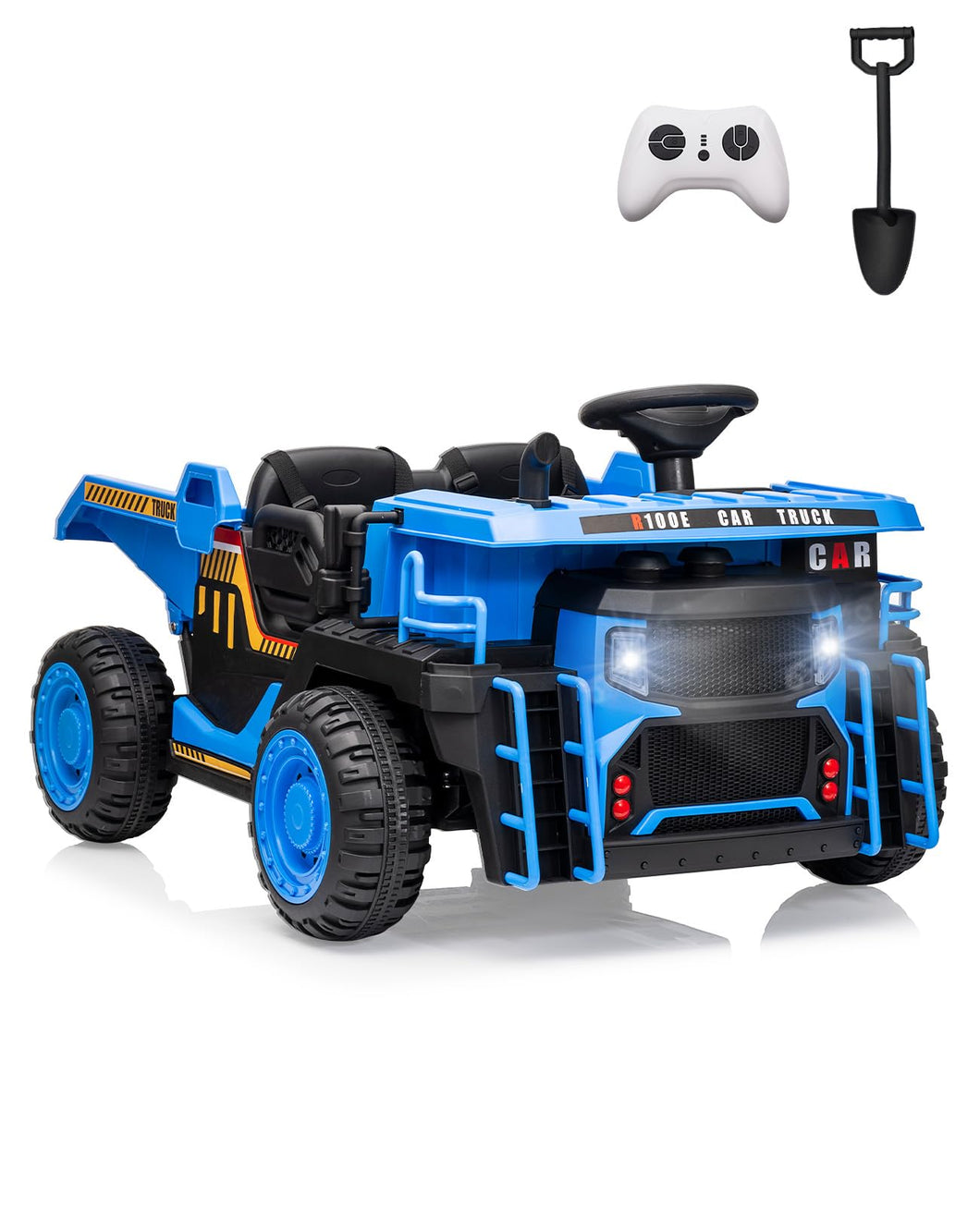 24V 2 Seater Ride On Dump Truck with Electric Dumper & Shovel, 4X200W Powerful Motor, 20'' Seat, Ride On Construction Vehicle, Blue
