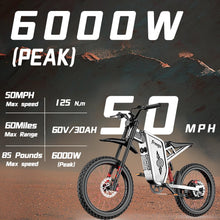Load image into Gallery viewer, Electric Motorcycle for Adult, NX2 Pro Electric Dirt Bike 6000W(Peak) Motor 60V/35Ah Battery,50MPH/7Speed Off Road Electric (Light Blue)
