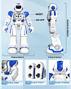 Toys for 6-9 Year Old Boys, Girls RC Robot Gifts for Kids Intelligent Programmable Robot (Blue&White)