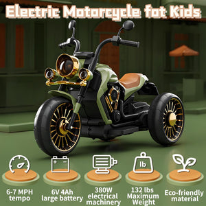 Kids Ride On Motorcycle, 6V Electric Battery Powered Dirtbike with Forward/Backward Functionality, Light, White