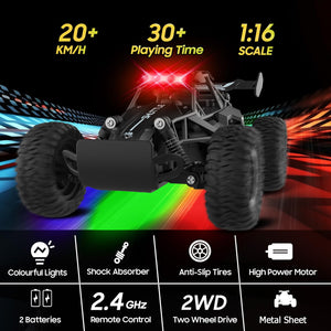 Remote Control Car for Kids 3 4 5 6 7+, 20 KM/H High-Speed RC Cars with LED Lights, 2.4GHz 2WD Monster Truck Toys