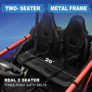 24V 4WD 10 AH Ride on Car Truck, 2 Seater Electric Car UTV for Kids with Metal Frame, Remote Control, Bluetooth-Red