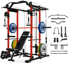 Load image into Gallery viewer, Mikolo K6 Power Cage, Power Rack with Cable Crossover System, Home Gym Packages , 230b Weight Set-Red
