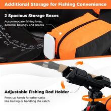 Load image into Gallery viewer, Goplus Inflatable Float Tube, Fishing Belly Boat with Fish Ruler, Pump, Storage Bag, Adjustable Straps, Fishing Float Tube for Angling, 350LBS Load Capacity (Black+Orange, Thickened，W/Rod Holder)

