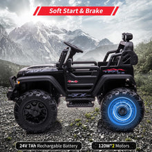 Load image into Gallery viewer, 2 Seaters Kids Ride On Truck with Remote Control, 24V 9Ah 20&quot; Large Seat + 15.5&quot; Large Wheels, Electric Riding Car, Black
