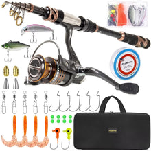 Load image into Gallery viewer, PLUSINNO Fishing Rod and Reel Combos -24 Ton Carbon Fiber Telescopic Fishing Pole - Spinning Reel 12 +1 Shielded Bearings Stainless Steel BB-Free Carrier Bag Case, Travel Saltwater Freshwater Fishing
