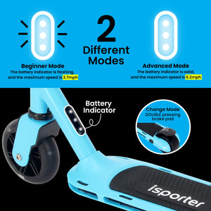 =Kids Electric Scooter for Boys and Girls Ages 6-12 or 8-12, with Hand Accelerator, LED Lights, 2 Speed Levels, 110lbs Max and Height Adjustable