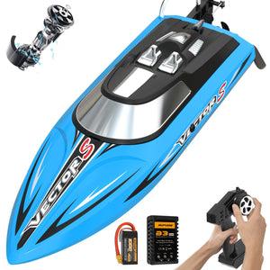 Brushless RC Boats for Adults, 30+MPH 17.7" High Speed Remote Control Boat with Rechargeable Battery (Blue)