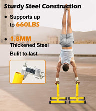 Load image into Gallery viewer, TABEKE Push Up Bar, 14'' High Steel Parallettes &amp; Dip Bar (Yellow)
