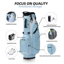 Load image into Gallery viewer, T WINSOLOGY Lightweight Golf Stand Bag with 4 Way Top Dividers for Men and Women, Only 4.5 Pounds, 8 Storage Pockets Including Cooler, Double Shoulder Straps, Womens Golf Club Bag (Sky Blue/Beige)
