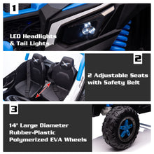 Load image into Gallery viewer, 2 Seater 24V Ride on Car with Remote Control, 4x4 Battery Powered Electric Vehicle, Side by Side 4WD Ride on Toy UTV for Kids, Blue
