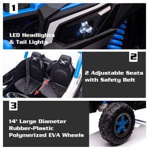 2 Seater 24V Ride on Car with Remote Control, 4x4 Battery Powered Electric Vehicle, Side by Side 4WD Ride on Toy UTV for Kids, Blue