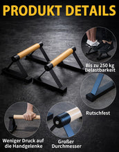 Load image into Gallery viewer, Fit4Fun Wood Push Up Bar Set, 2PCS Non-Slip Handstand Bars, Parallettes Bars for Calisthenics and Push-Up Workouts, Solid Wood Grip with Metal Frame, Supports 550 LBS
