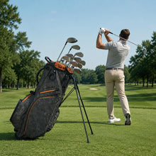 Load image into Gallery viewer, Camboke 15-Way Golf Stand Bag, Lightweight Golf Bag with Full-Length Dividers&amp;Rubber Top, Golf Club Carry Bag with Cooler Pocket, Dual Strap, Rain Hood for Men Women (Camo/Orange)
