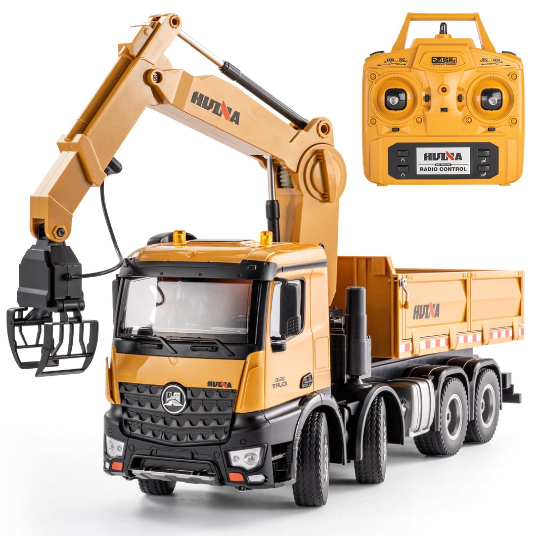 26CH Remote Control Dump Truck, 2 in 1 RC Dump Truck Wood Grabber Toy, Heavy Duty Construction Toys Vehicle