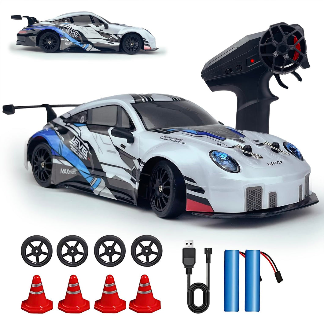 RC Drift Car 2.4GHz 1:24 Scale 4WD High Speed Remote Control Cars Vehicle with LED Lights Two Batteries and Drifting Tires