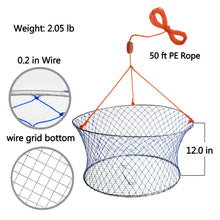 Load image into Gallery viewer, Palmyth Wire Grid Bottom Crab Nets Two Ring Crab Kit with Harness and Bait Clip 24” X 20” X 12”

