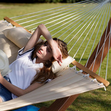 Load image into Gallery viewer, Lazy Daze Double Quilted Hammock with 13 ft Curved Steel Wood Grain Stand
