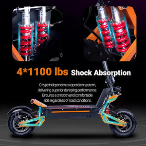 Electric Scooter with Seat for Adults, 6000w Dual Motor Electric Scooter with 74 Miles Range Battery Up to 52 Mph, Folding 11" Off Road Tires