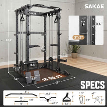 Load image into Gallery viewer, SAKAE Squat Rack, Multi-Function Power Cage with Adjustable Cable Crossover System for Strength Training, Power Rack with LAT Pulldown, Pull-Up Bar, Dip Bars &amp; Training Attachments
