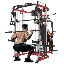 Load image into Gallery viewer, FAGUS H All in One Home Gym System Workout Station, Multi-Function Smithe Machine Power Cage with Cable Crossover-Black Red
