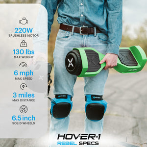 Rebel Electric Self Balancing Hoverboard for Kids with 6.5” Tires, Dual 110W Motors, 6 mph Max Speed, and 3 Miles Max Range