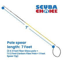 Load image into Gallery viewer, Scuba Choice Hybrid Hawaiian Sling 7-Foot Travel Spearfishing Pole Spear with 3-Prong Tip, Lightweight Fiber &amp; Carbon Build, Adjustable Length, Rubber Sling &amp; Carry Bag, Yellow
