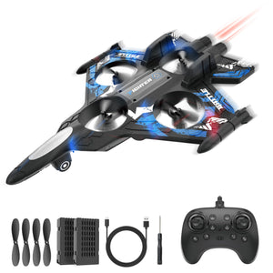Drones for Kids | 2.4GHZ RC Plane, Remote Control Airplane, RC Helicopter, 360° Flip Fighter Jet Toy with Colorful LED Navigation Lights Blue