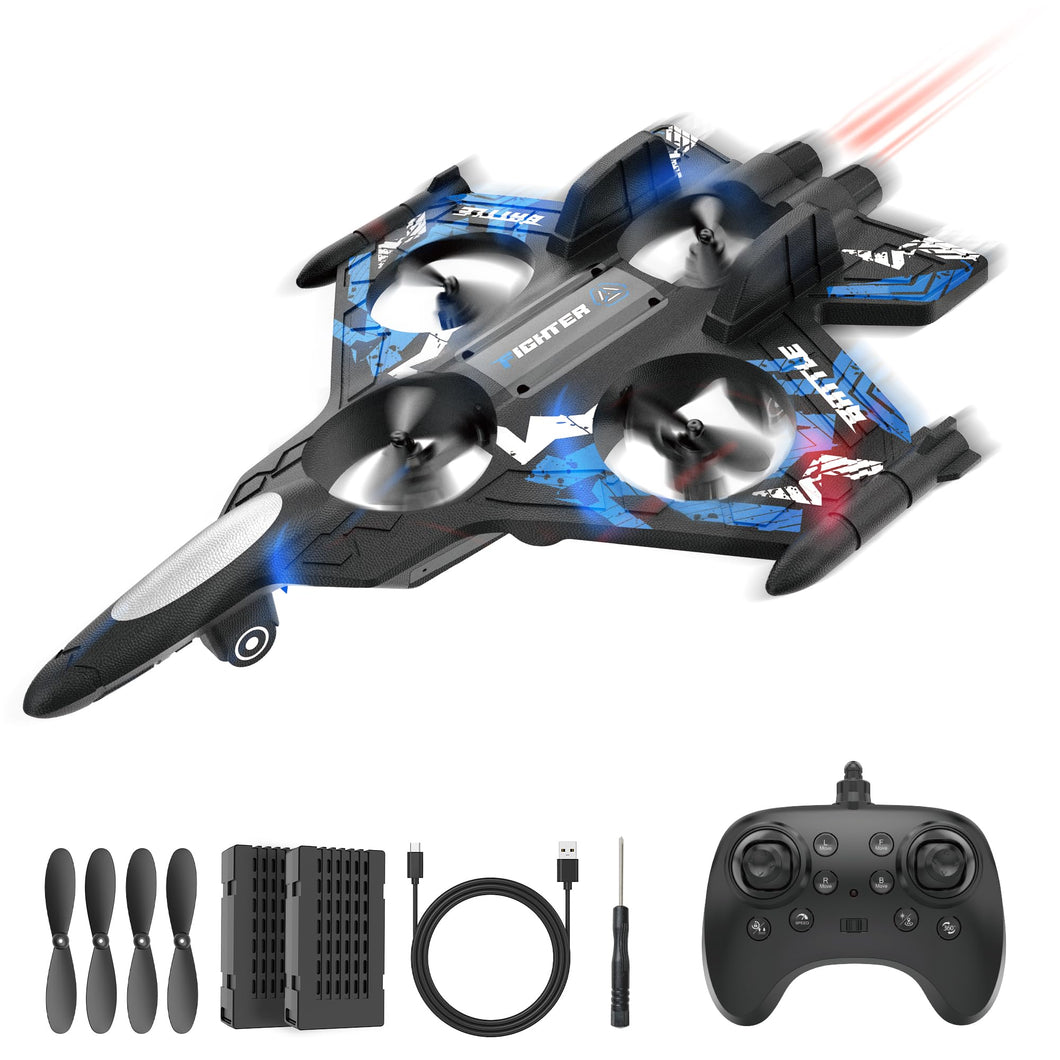 Drones for Kids | 2.4GHZ RC Plane, Remote Control Airplane, RC Helicopter, 360° Flip Fighter Jet Toy with Colorful LED Navigation Lights Blue