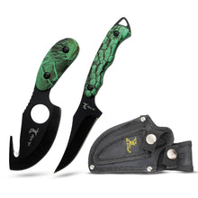 Load image into Gallery viewer, Elk Ridge ER-300 Series, 2-Piece Fixed Blade Hunting Knife Set with Gut Hook and Caping Knife, 3Cr13MoV Steel, Wood Handle, Nylon Sheath, 7 Inch and 6.4 Inch (Camo)
