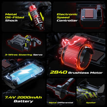 Load image into Gallery viewer, 1:14 Brushless RC Cars for Adults Fast 43 MPH, 4WD Off-Road RC Trucks with 7-Color LED Lights, Metal Shocks, All-Metal Drivetrain
