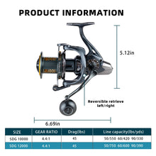 Load image into Gallery viewer, ACCURETTA Fishing Spinning Reel, 10000/12000 Saltwater Spinning Reel, 45LBS Max Drag, CNC Aluminum Screw-in Handle &amp; Spool, Oscillating Guide Rod System, Surf Fishing Reel for Beach &amp; Boat Fishing
