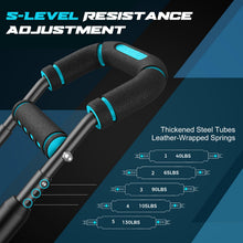 Load image into Gallery viewer, Vanlgs Twister Arm Trainer for Men, Chest Workout Equipment 5-Level Adjustable (40-130lb) with Ergonomic 27° Targets Biceps/Clip/Thigh, Portable Exerciser for Home Gym Travel Fitness, Blue
