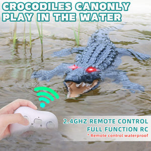 RC Crocodile Boat,2.4GHz Alligator with Glowing Eyes, RC High Simulation Crocodile RC Boat Lake & Pool Toy, USB Rechargeable