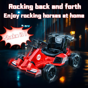 12V Electric Go Kart for Kids, Electric Pedal Kart with Remote Control, Music, Lights, Accelerator and Brake (White)
