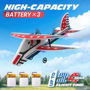 RC Plane, 2.4GHZ Remote Control Airplane W/ 3 Batteries & 6-axis Gyro Stabilizer, 2CH RTF RC Glider Toy
