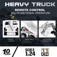 Load image into Gallery viewer, Remote Control Dump Truck Toy for Boys 8-12 Construction Vehicle with Metal Bed 11CH Alloy RC Dump Truck
