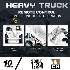 Remote Control Dump Truck Toy for Boys 8-12 Construction Vehicle with Metal Bed 11CH Alloy RC Dump Truck