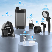 Load image into Gallery viewer, vignuto Portable Shower for Camping, Rechargeable Camping Shower kit with LED Display of Battery Level and Temperature, Lasting-150 Mins, Suitable for Outdoor Shower, Pet Bath, Car Washing
