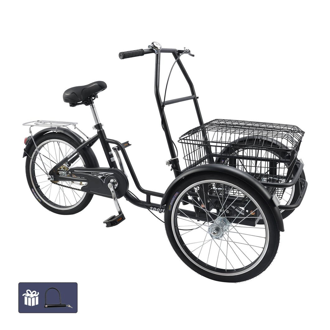 Bruce & Shark Multi-Purpose 3 Wheel Tricycle with Large Basket, 20 Inches Wheel,Rear Brake,Bearing Weight 330lbs