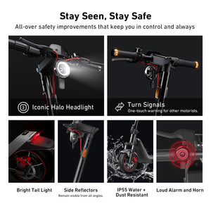 Electric Scooter - All-Terrain Suspension, 37.3 Miles Long Range, Self-Healing Tires, Max 1000W Motor, Triple-Braking System, 10.5'' Self-Healing Tires