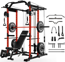 Load image into Gallery viewer, Mikolo K6 Power Cage, Power Rack with Cable Crossover System, 230b Rubber Weight Set-Red
