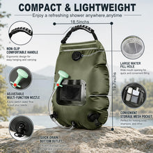 Load image into Gallery viewer, KIPIDA Solar Shower Bag, 5 Gal/20L, Portable Camping Shower with Removable Hose and On-Off Switchable Head, for Beach, Hiking, 2 Pack
