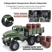 Load image into Gallery viewer, RC Military Truck 6x6 Road Remote Control Car 1/16 Scale Remote Control Truck 4WD All Terrain Rock Army Transport Vehicle
